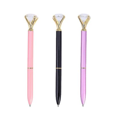3stk pen med Big Diamond Crystal Metal Ballpoint Pen Skole kontorartikler (pink lys lilla sort guld)