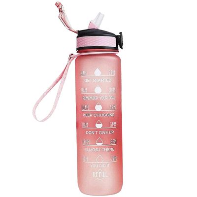 Water Bottles Gradient 1000ml Space Cup urheilullinen vesipullo aikamerkillä - BPA-vapaa ja tiivis (kelta-sininen-violetti) Vaaleanpunainen