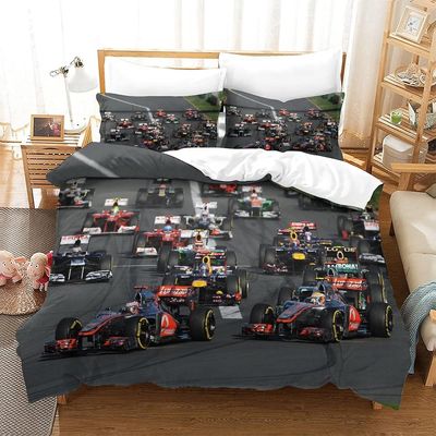 F1 Racing vuodevaatteet pussilakanasarja Racing 3D-tulostetut pussilakanat setti aikuisille lapsille No Comforter King Single135x200cm