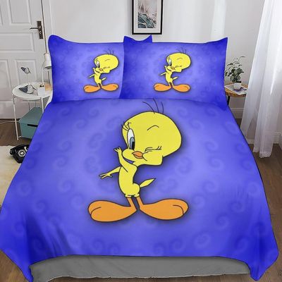 DSJackson Tweety Bird 3D-tulostettu pussilakana 3 kpl Cartoon Quilt Cover -vuodevaatteet mikrokuidulla piilotetulla vetoketjusulkimella tyynyliinoi...