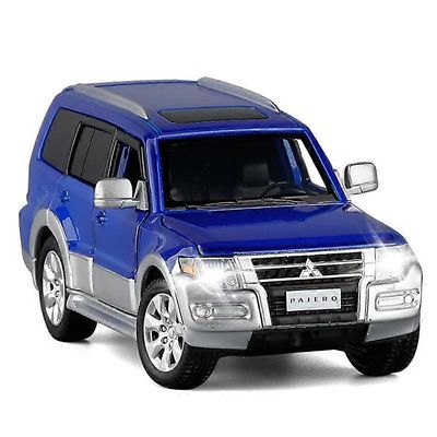 Toy Cars 1:32 Mitsubishi PAJERO SUV Alloy Car Malli Painevalettu lelu Vehicle Metalli Auto Mallikokoelma Ääni ja valo Simulaatio Lasten lahja Sininen