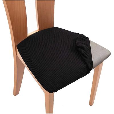 Jying 1-6pcs Stretch Jacquard chair seat covers, aftagelig stol sædepude Sort 6 Pcs