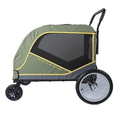 Suuret koiran rattaat 5-puolinen hengittävä ikkuna 80kg kantavuus taitettava erittäin suuri koiranvaunu ulkona vihreälle