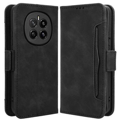 Honor Magic7 5G:lle nahkainen puhelimen lompakkokotelo useilla korttipaikoilla - musta