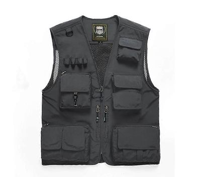 Miesten liivit Quick Dry Hengittävä Multi Pocket Mesh Liivi Hihattomat takit 7xl tummanharmaa M