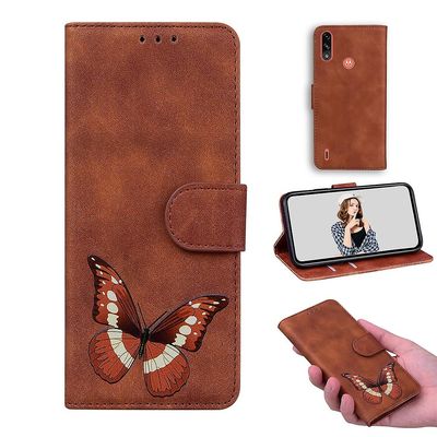 Etui til Motorola Moto E7 Power / E7i Power Butterfly Cover Premium Læder Magnetisk- Pink Brown