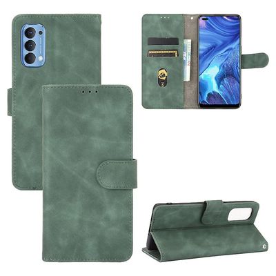 Etui til Oppo Reno 4 4g Cover Premium Læder Med Kortholder Flip Folio Magnetisk Etui Coque - Sort Grøn