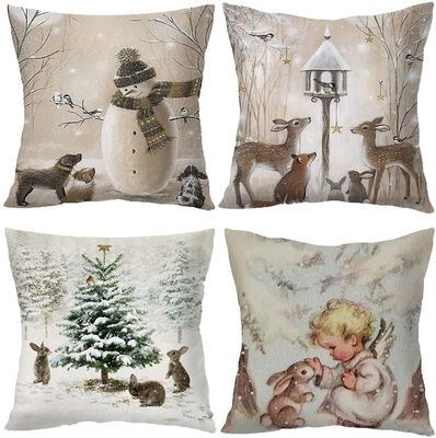 Sunrain Dekorativt pudebetræk Jul - 18 x 18 tommer Animal Snowman Rabbit Deer Silver Xmas Pudebetræk - Sæt med 4 firkantet pudebetræk, gave Compatib