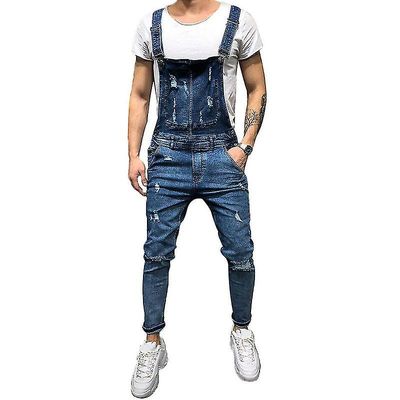 Varychmoo Mænd Seler Ripped Jeans Bukser Denim Dungarees Overalls Bib og Brace Arbejdsbukser Mørkeblå 2XL