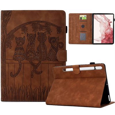 For Samsung Galaxy Tab S8 X700 X706 S7 T870 T875 Case Cats Imprinted PU Leather Card Slots Tablet Co Monivärinen Brown