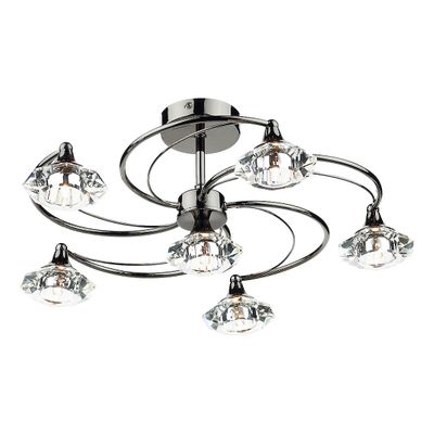 Dar Lighting Luther Semi Flush Loft Lys Lys Sort Krom Krystal, 6x G9