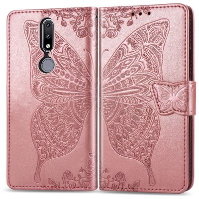 Gangxun Kompatibel med Nokia 2.4 Case Flip Cover Emboss Butterfly Soft Tpu Stødsikker Shell Slim - Rose Gold