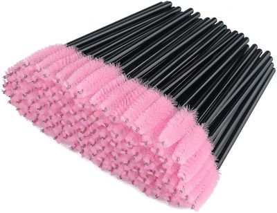 Linkrunning 100 stk engangs øjenvipper børster Mascara tryllestave øjenbryn ricinusolie børste makeup værktøj (sort og pink) 10*1*1 centimetres