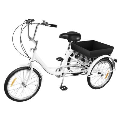 20 tuuman aikuisille tarkoitettu kolmipyöräinen säädettävä 3-pyöräinen maantiepyörä korilla, musta/valkoinen