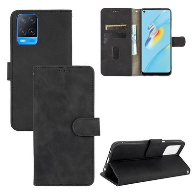 Etui til Oppo A54 4g Cover Premium læder med kortholder Flip Folio magnetisk etui Etui Coque - Sort