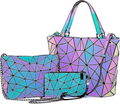 Heyone Geometriske lysende vesker og håndvesker for kvinner holografisk reflekterende crossbody bag lommebok