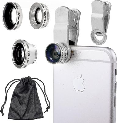 Universal 3 i 1 mobiltelefon kamera linse kit kompatibel med smarttelefoner, inkludert - Fish Eye Lens / 2 i 1 makroobjektiv vidvinkelobjektiv / un...