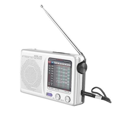 AM/FM/SW-radio sisä-, ulko- ja hätäkäyttöön kaiuttimella, hopea