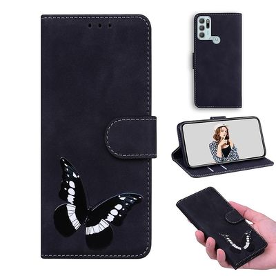 Etui til Motorola Moto G60s Butterfly Cover Premium Læder Magnetisk- Pink Sort