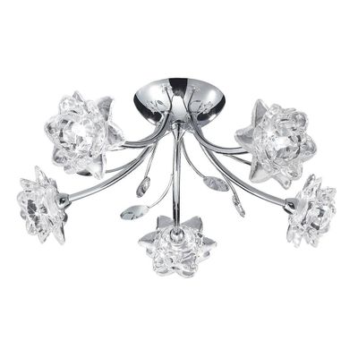 Searchlight Lighting Bellis 5 Light Semi Flush Multi Arm Flower Design Loft Light Chrome og Glas, G9