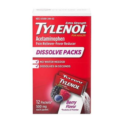 Tylenol Extra Strength liuottaa pakkauksia, joissa on asetaminofeenia, marjaa, 12 eaa