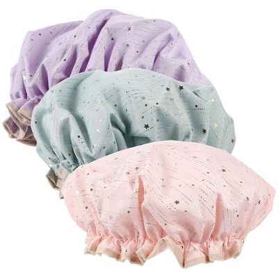3Pcs Dobbeltlags badehetter Vanntette dusjhetter Bærbare badehetter Hårpanser Assortert farge 23X19.5CM