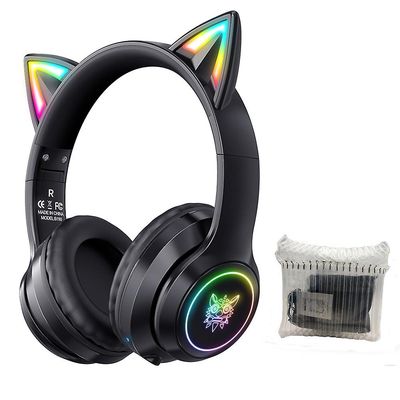 Trådløse Bluetooth-kompatible 5.0 Cat Ear hovedtelefoner, Onikuma B90 Cute Pink Girls Udtrækkeligt foldbart stereoheadset gave B90 Sort (airbag)