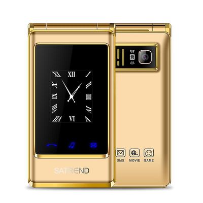 Satrend A15-m 3,0 tommer med dobbel skjerm + 1,77 tommer Flip eldre telefon Gull