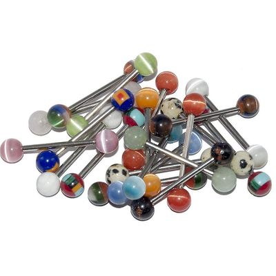 BodyJewelryOnine Engros parti af 20 lige vægtstænger 14g blandet kirurgisk stål glas ende perler