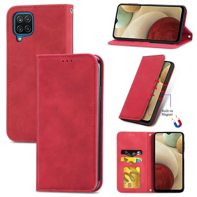 Gangxun Sag til Samsung Galaxy A12 Magnetisk lukning Læder Tegnebog Cover Housse Etui Shockproof - Rød