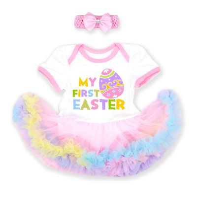 Jying Nyfødt baby pige påske outfit kostume med pandebånd påske Min første 1. påske prinsesse Tutu Romper kjole tøj påskeæghvide hvid S(0-3months)