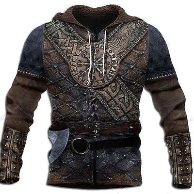 Viking Armor tatuointi Hieno 3D-tulostus Miesten hupparit Casual All-Match Harajuku Style Unisex pusero Autumn Trend Miesten vaatteet OFSQ-00450 M