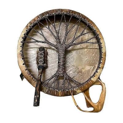 Shamaanirumpu 20 cm käsintehty shamanistinen rumpu käsirumpu rumpukapulla Tree of Life -ääniparannustyökalu henkiseen musiikkiin, pohdintameditaati...