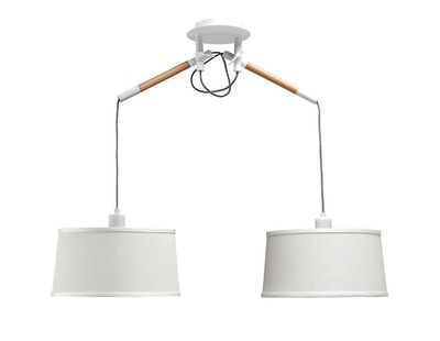 Inspired Lighting Nordica Loft Vedhæng med hvid nuance 2 lys E27, Mat Hvid, Bøg med Elfenben hvide nuancer