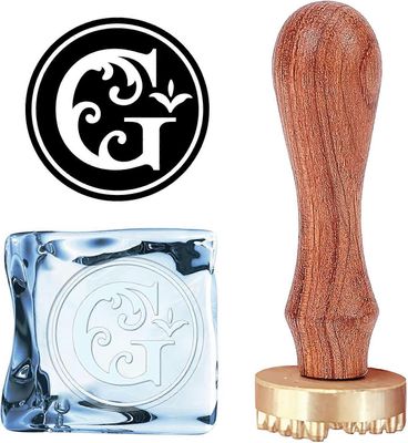 Kirje jääleima G Ice Cube Stamp Ice Branding Stamp irrotettavalla messinkipäällä ja puukahvalla Vintage Floral G -jääleima DIY-valmistukseen Cockta...