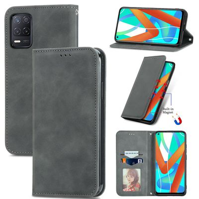 Gangxun Sag For Oppo Realme V13 Magnetisk Lukning Læder Tegnebog Cover Housse Etui Shockproof - Grå