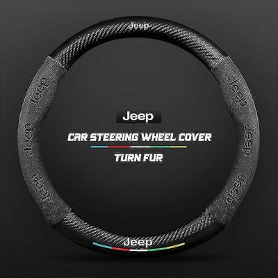 38cm hiilikuituauton ohjauspyörän suojus Jeep Wrangler Grand Cherokee Renegade Compass Gladiator Liberty Patriot Wagoneerille O Black