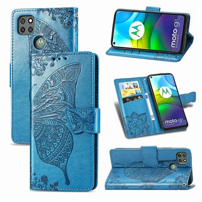 Gangxun Kompatibel med Motorola Moto G9 Power Case Flip Cover Emboss Butterfly Soft Tpu Stødsikker Shell Slim - Blå