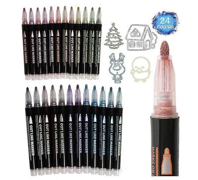 Suren Skitse Markører Pen, Magic Double Line Paint Penne til Kid 24 color