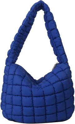 Puffer Tote Bag Women Quilted Large Shoulder Bags Puffy Bubble Hobo Plissert Veske Nylon Padding Cloud Crossbody Bag 2023 Mørk blå