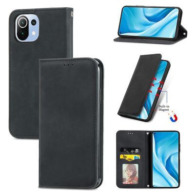 Gangxun Sag For Xiaomi Mi 11 Lite Magnetisk Lukning Læder Tegnebog Cover Housse Etui Shockproof - Sort