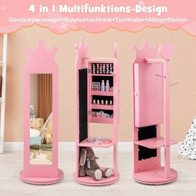 CWY 4 in 1 korukaappi lapsille peilikaappi 360° kääntyvä täyspeili vaaleanpunainen