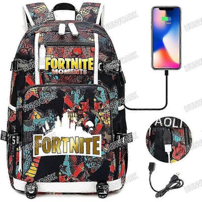 Fortnite-reppu Miehet Naiset Usb-lataus Vedenpitävä Kannettava tietokone Reppu Rento Kangas Koululaukut Tietokone Muistikirja Mochilas Viininpunainen