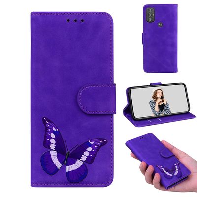 Etui til Motorola Moto G Power 2022 Butterfly Cover Premium Læder Magnetisk- Pink Lilla