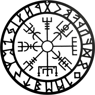 Sztxj Sort metal vægmaleri Viking indretning rund dekorativ metal kompas vægmaleri metal nordisk kompas sort vægmaleri metal nordisk skulptur 28CM ...