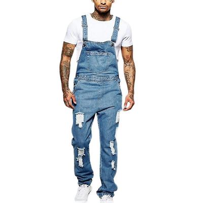 Oversize Mænds Ripped Jeans Jumpsuits Shorts Sommer Denim Bib Overalls XXXL
