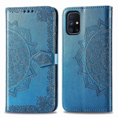 Galaxy M51 Mandala Flower kohokuvioitu vaakasuora läppänahkakotelo kiinnikkeellä / korttipaikalla / lompakolla / kaulanauhalla