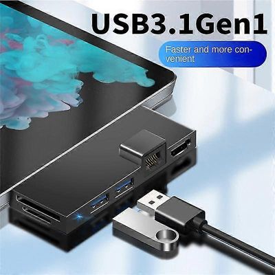Surface Pro 4 5 6 -telakointiaseman keskitin, jossa on 4K HDMI -yhteensopiva TF-kortinlukija Gigabit Ethernet 2 Musta