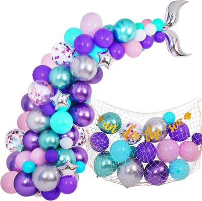 Liangnv 145 kpl Mermaid Party Balloon Garland Kit, Mermaid Tail Balloon Garland Muhkea kalaverkko Merilipun alla Tytöille Merenneito Valtameri Synt...
