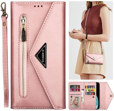 Gangxun Lanyard sag til Iphone 12 Aftagelig Crossbody Lanyard Lynlås Tegnebog håndtaske sag med 6 kortholdere, premium Pu Læder Beskyttende Folio F...